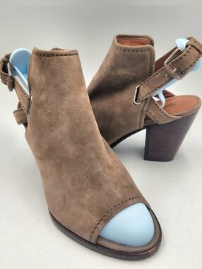 Frye Dani Shield Taupe Slingback Stack Heel Shoes Women 7.5 Boho Western 3471228